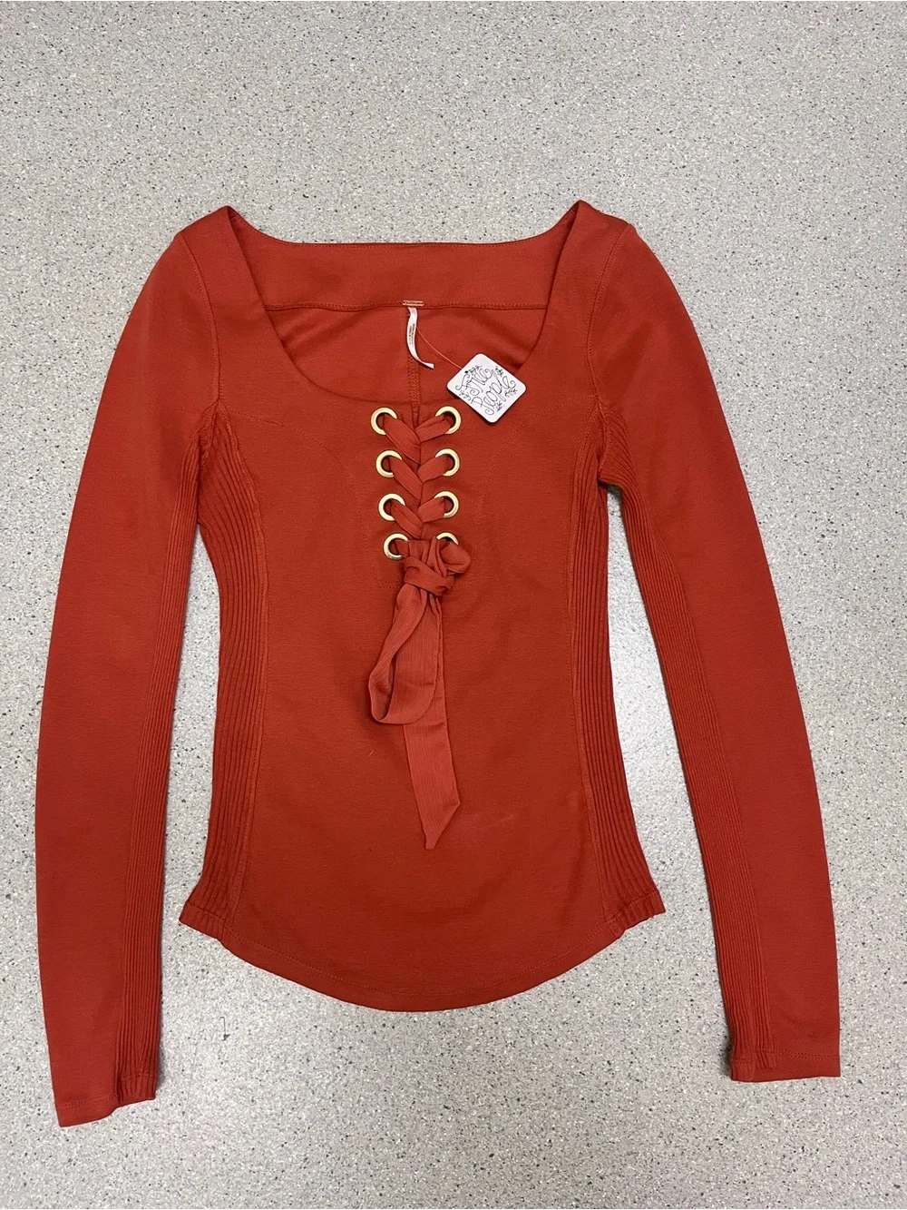 Free People Looking Back Lace Up Top Rust Orange Size M